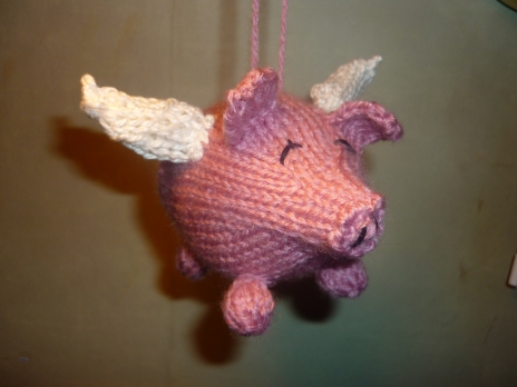 knitted pig flying angel car toy